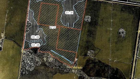 Shaded area shows illegally cleared land on a property owned by the son of Ian Turnbull, who murdered an environment officer.
