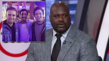 Shaquille O'Neal gives Docker a shout-out on US TV and (inset) Hayden Crozier with Perth lad Daniel Ricciardo and Alex Forster.
