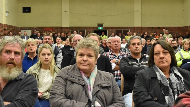 Griffin Coal employees and their families express their fears at a recent community meeting over the pay cuts.