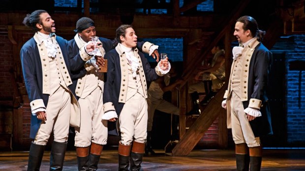 <i>Hamilton's</i> Lin-Manuel Miranda (pictured far right) delivered a deeply affecting speech.