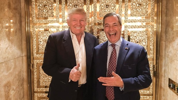 US President-elect Donald Trump with Nigel Farage at Trump Tower.