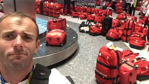 "Mine's the red one": Silver medallist Nick Dempsey sees the amusing side of the bag dramas. 