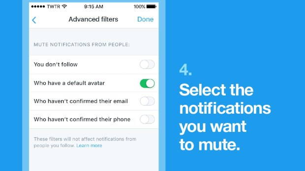 The new options for blocking notifications from certain users.