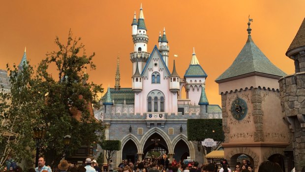Eerie skies over Disneyland in Anaheim, California.