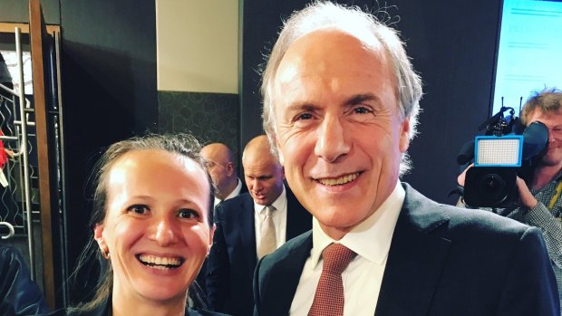 Two months after Alan Finkel's (right) energy review was released, Kristina Photios' (left) Conservatives for Conservation brought 90 guests together for a "Finkel Report Brief". 