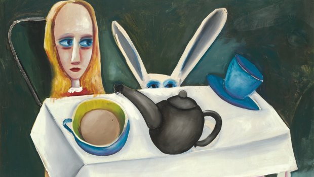 Detail from Charles Blackman's <i>Storm in a Teacup</i> - the painter had a fascination with <i>Alice in Wonderland</I>.