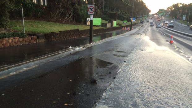 A burst water main on Lane Cove Road at Macquarie Park is causing major traffic delays.