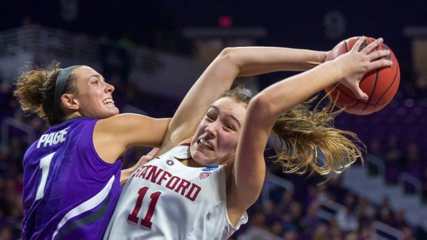 Stanford forward Alanna Smith rebounds against Kansas State. 