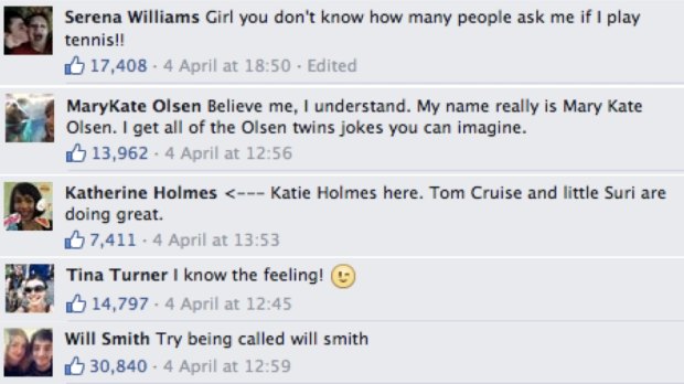 People with famous names flocked to the Facebook post.
