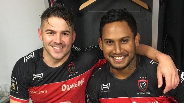 Precedent: Drew Mitchell and Ben Barba after Barba's debut for Toulon. Rugby union overseas may be the only option left for Simona to continue his professional football career.
