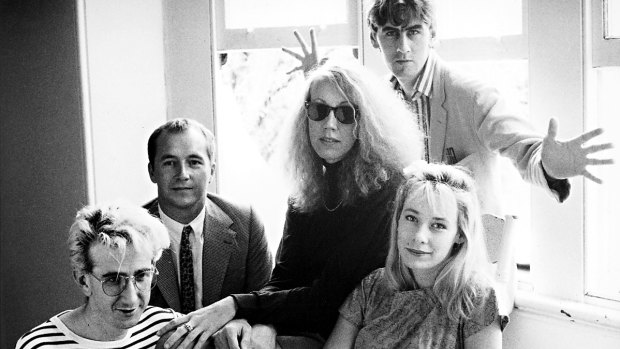 The Go-Betweens c1988: John Willsteed, Grant McLennan, Lindy Morrison, Robert Forster, Amanda Brown.