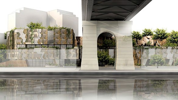 The proposed hotel at the Howard Smith Wharves was designed to blend in to the cliff face.