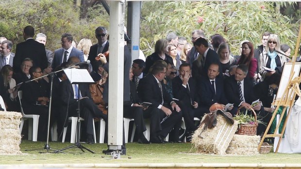 Prime Minister Tony Abbott during the funeral service of Federal WA MP Don Randall at Pinnaroo Valley Memorial Park Cemetery.