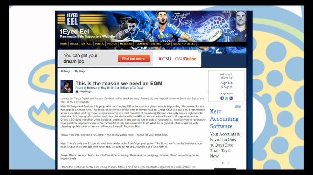Heated exchange: The 1EyedEel report on the disagreement between Eels member council representative Matt Hollier and club director Tanya Gadiel.