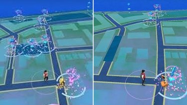 Intersecting Pokestops (left) have all been removed in the game's latest update.