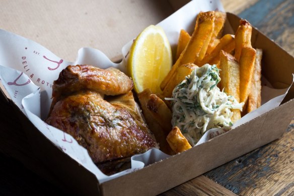 Chicken and hand-cut chips at Pickett's Deli & Rotisserie.