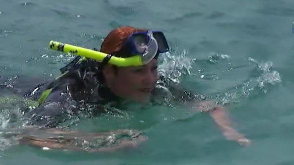 One Nation Senator Pauline Hanson snorkelling off the Great Barrier Reef.