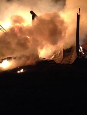 The hay shed was destroyed when two fires were lit.