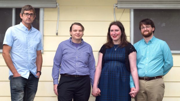 Louis Theroux (left) with 'polys' Bob Pearson, Amanda Abbott and Nick Snowhill at their home in Portland, Oregon.