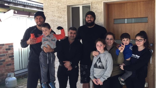 Showing support: Canterbury Bulldogs players Curtis Rona and Sam Kasiano have visited the parents of the baby who died after being given nitrogen gas instead of oxygen.