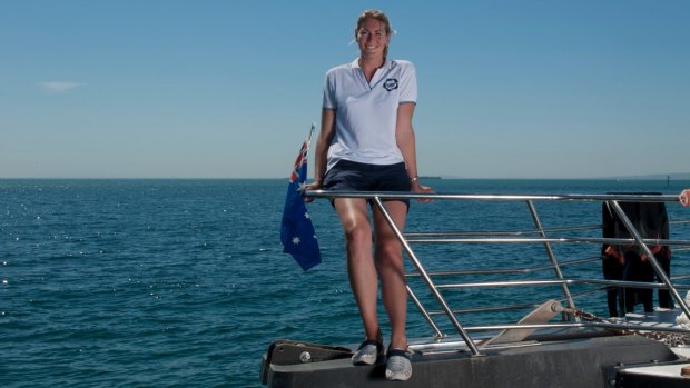 Torie Mackinnon on her boat Moonraker in Sorrento in 2013.

