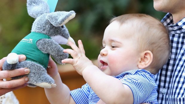Prince George with a toy bilby on his visit to Australia in April 2014.
