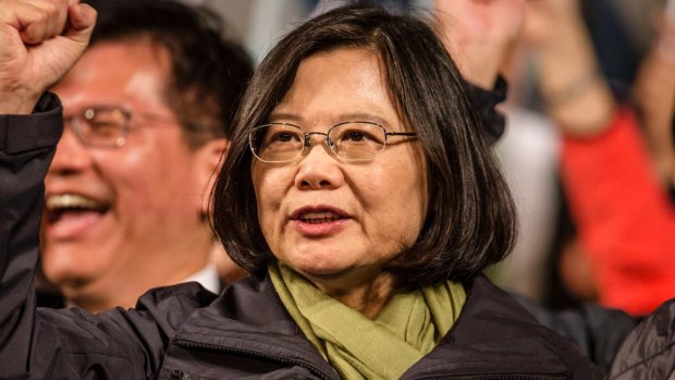 Tsai Ing-wen waves to supporters at DPP headquarters after her election victory in January.