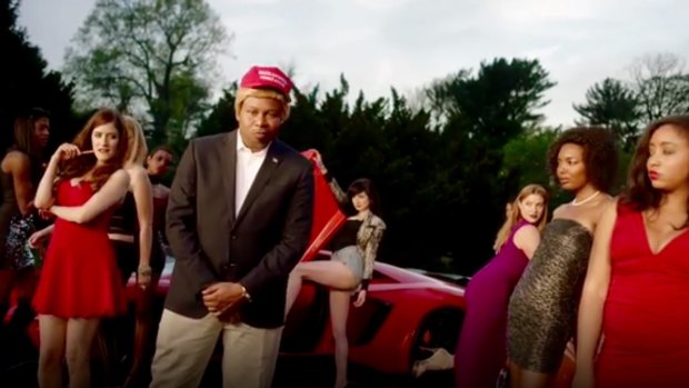Still from Black Trump's music video They Love Me, comprised entirely of real Donald Trump quotes.