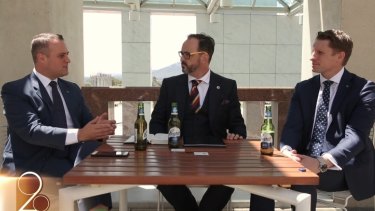 Liberal MPs Tim Wilson (left) and Andrew Hastie (right) debated marriage equality a segment while drinking Coopers Light.