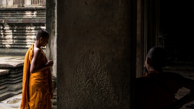 Monks at the Angkor Wat temple.