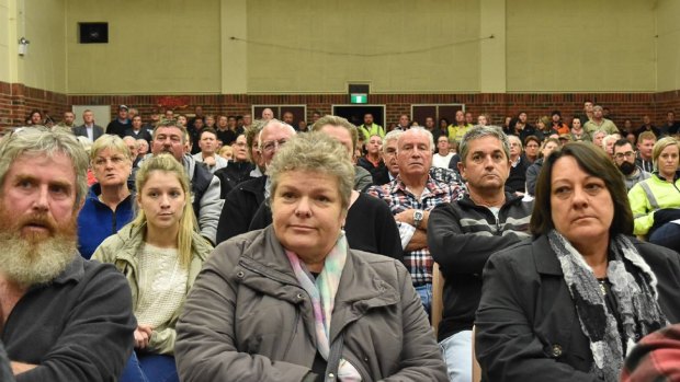 Griffin Coal employees and their families express their fears at a recent community meeting over the pay cuts.