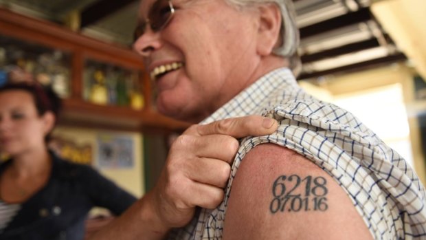 Mike Brown's new tattoo - Yarloop's postcode and the date the historic town burnt down. 