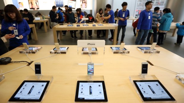 iPads on display in an Apple Store in China.