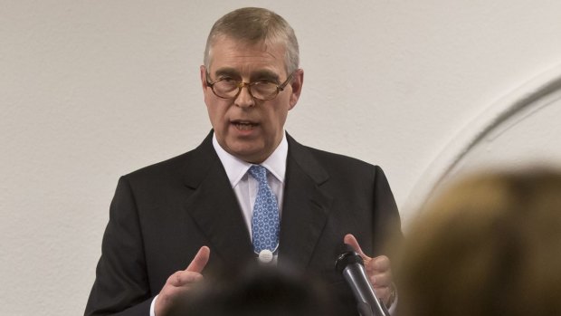 A denial: Prince Andrew speaks to business leaders during a reception on the sidelines of the World Economic Forum in Davos.