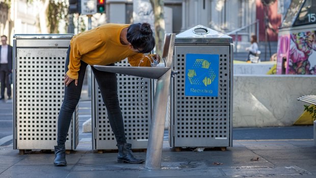 Melbourne's street furniture such as bins and water fountains have a sleek, minimalist look.