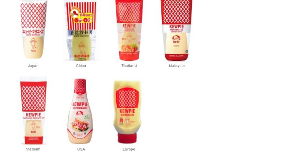 A range of Kewpie packaging from different countries. 