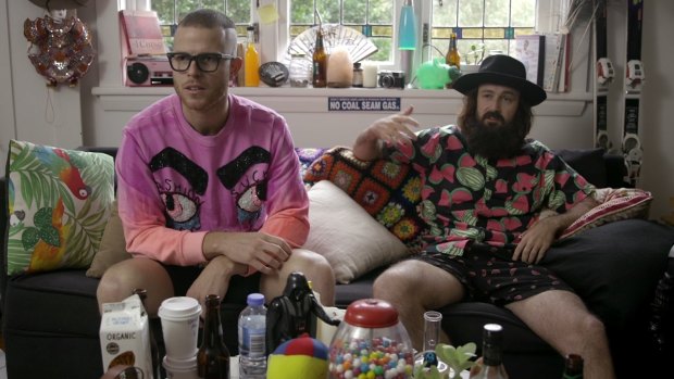 The Bondi Hipsters are back with series two of Soul Mates. Pictured are Dom Nader (left, played by Christiaan Van Vuuren) and Adrian Archer (Nick Boshier).