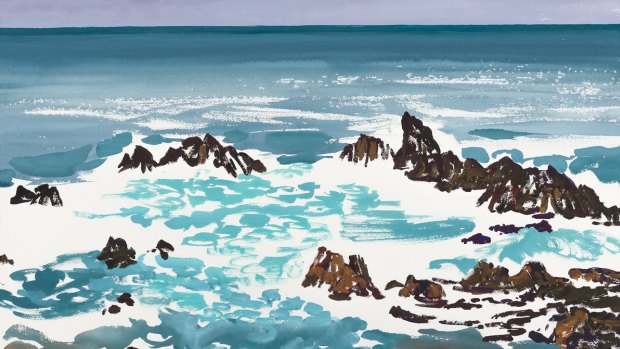 Bogola Head (2015) by Andrew Sayers, gouache on paper, 57cm x 76.5cm.