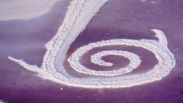 Robert Smithson's salt-encrusted 'Spiral Jetty' from the air.