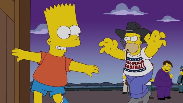 Coming to Homerica  ... Homer Simpson forms the Star Spangled Goofballs to patrol Springfield's borders.