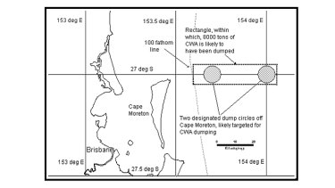 Likely dump area for 8000 tonnes of chemical warfare agent off Brisbane. 
