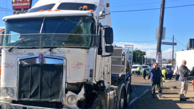 Parramatta Road was closed for a short time after a truck hit several cars. 