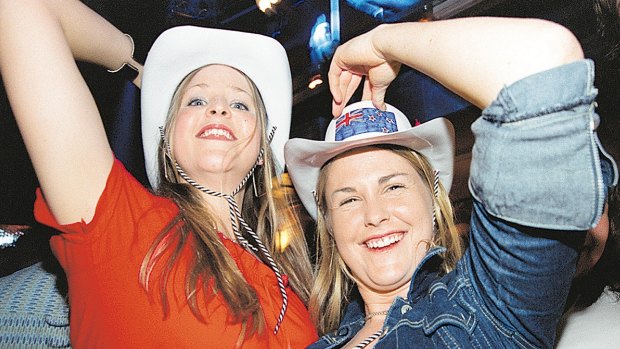 Thousands of Australians who worked in Britain could be eligible for British pensions if they top up National Insurance contributions - perhaps including these two women at the Walkabout Australian-theme pub in Brighton.