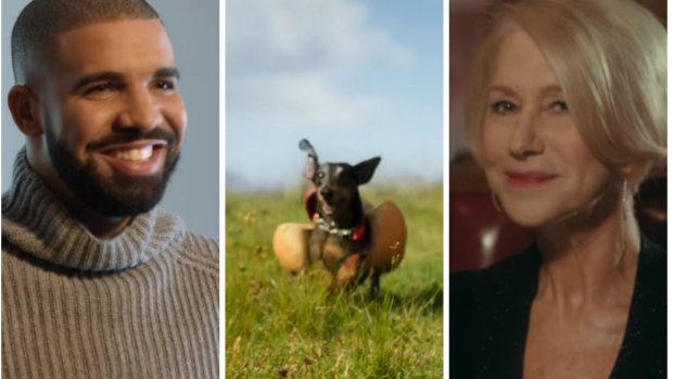 Big three: Canadian rapper Drake, the Heinz wiener dog and Hollywood star Helen Mirren headline three of the commercials generating early excitement.