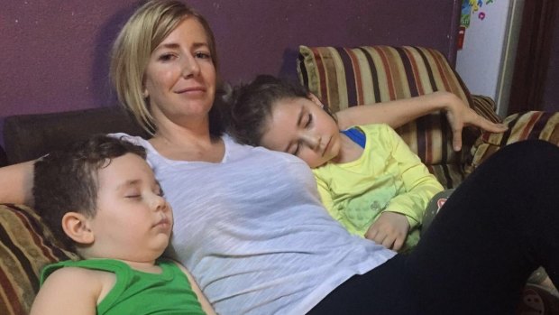 Sally Faulkner with her two children Lahala, 6, and Noah, 4, in Beirut after the child recovery operation.