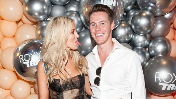 Roxy Jacenko and Oliver Curtis at the launch of Roxy Tan by Skinny Tan  at Olio Restaurant in Chippendale on Wednesday.