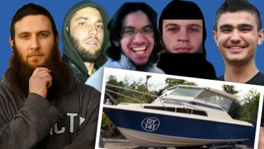 The five men who were allegedly intending to head to Indonesia in a small boat. From left Musa Cerantonio, Paul Dacre, Shayden Thorne, Antonio Granata and Kadir Kaya.
