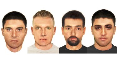 A composite picture of the four men police are wanting to speak with over the sex assault.
