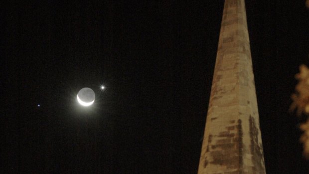 Celestial conjunction seen next to St Josephs church spire in Warrnambool.
