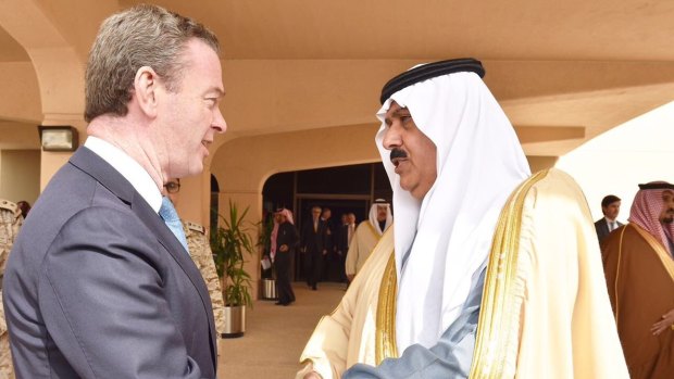 Christopher Pyne meets Prince Mutaib bin Abdullah in Riyadh in December 2016. The prince is now under arrest.